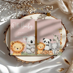 Convite Animais de Chá de fraldas Safari Tropicais Rosa