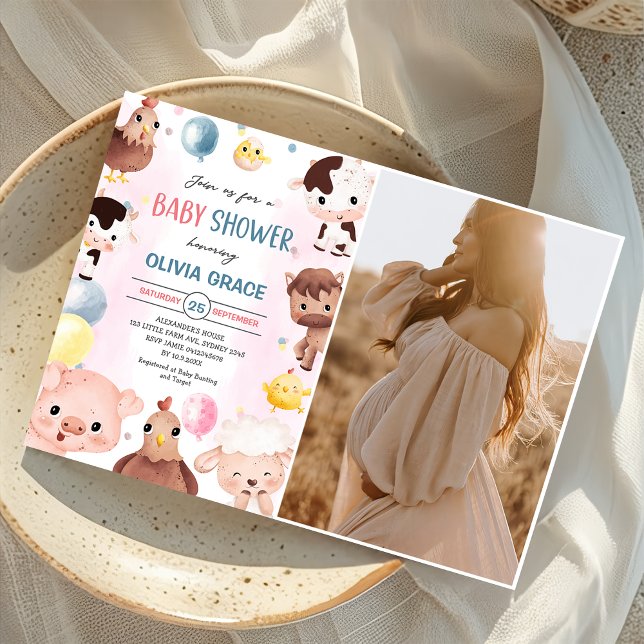 Convite Animais de Criação Balões de Barnyard Foto de Chá  (Criador carregado)