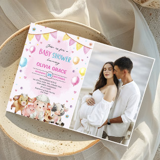 Convite Animais de Criação Balões de Barnyard Foto de Chá 