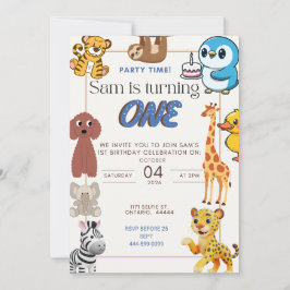 Convite Animais de Desenho Animado 1º Aniversário
