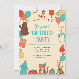Convite Animais de Desenho Animado Personalizados para Fes
