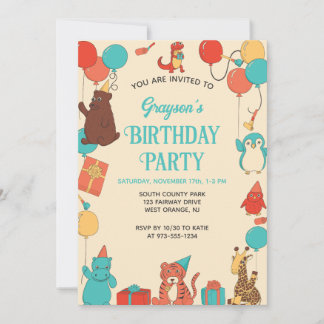 Convite Animais de Desenho Animado Personalizados para Fes