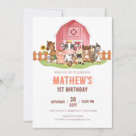 Convite Animais de exploração Barnyard 1segundo aniversári