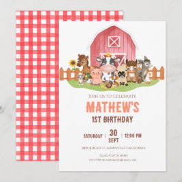 Convite Animais de exploração Barnyard 1segundo aniversári