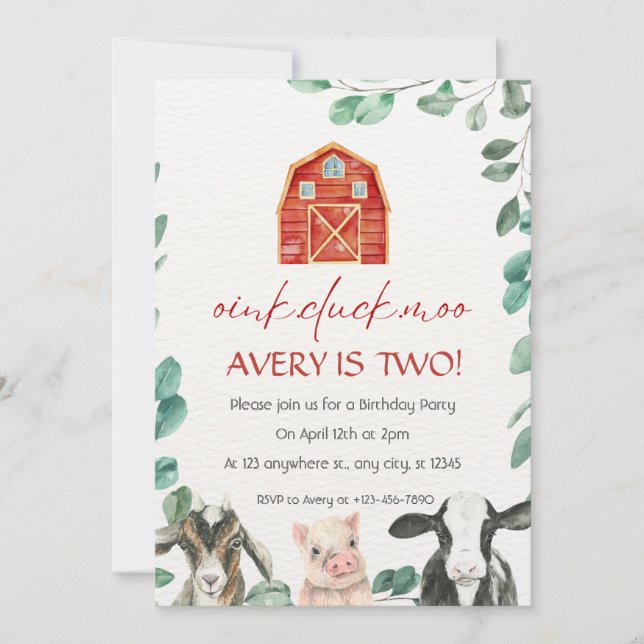 Convite Animais de exploração com Festa de aniversário ver (Frente)