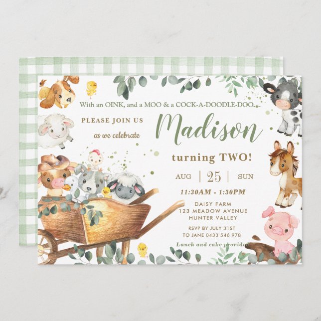 Convite Animais de exploração culinária lindos (Frente/Verso)