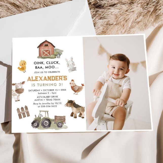 Convite Animais de Exploração Foto de aniversário de 3 ano (Criador carregado)