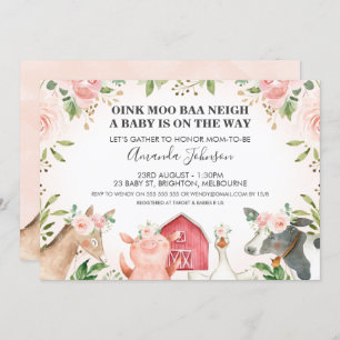 Convite Animais de Exploração Pink Chá de fraldas Floral C