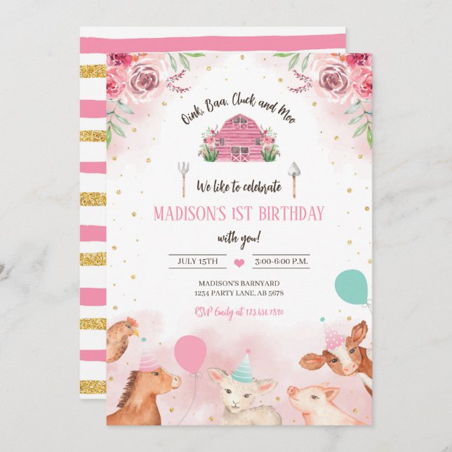 Convite Animais de fazenda (Frente/Verso)