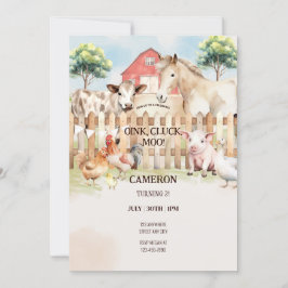 Convite Animais de Fazenda em Celeiro em Aquarela Digital 