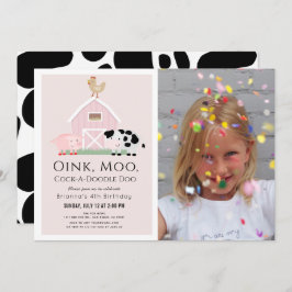 Convite Animais de Fazenda Galinha Rosa Rosa Foto Aniversá