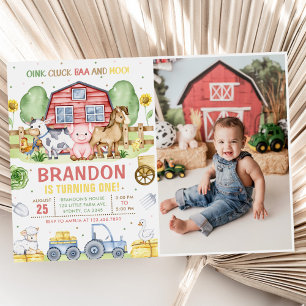 Convite Animais de Fazenda Oink Baa Moo Foto do primeiro a