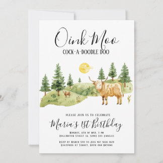 Convite Animais de fazenda Oink Moo Country Birday