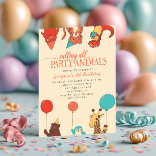 Convite Animais de Festa com Balões Aniversário Personaliz
