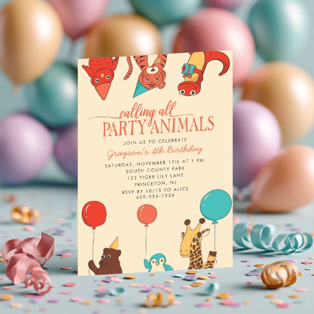 Convite Animais de Festa com Balões Aniversário Personaliz (Criador carregado)