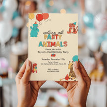 Animais de Festa com Balões Cores Retrô Aniversári