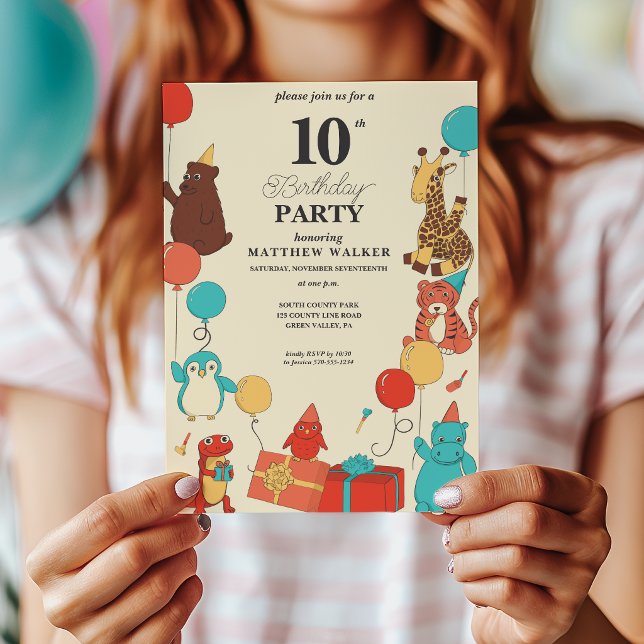 Convite Animais de Festa com Chapéus e Balões Aniversário  (Criador carregado)