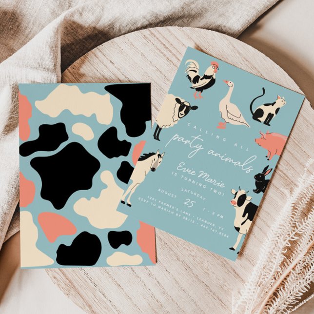 Convite Animais de festa | Crianças Impressões (Stand out with this modern and fun-filled farm-themed birthday invitation!)