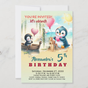 Convite Animais de Festa de Aquarela Pinguim Aquarela