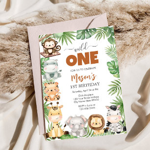 Convite Animais de Festa do Wild One Crianças 1º Aniversár