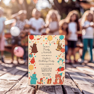 Convite Animais de Festa e Confetes Personalizados para An
