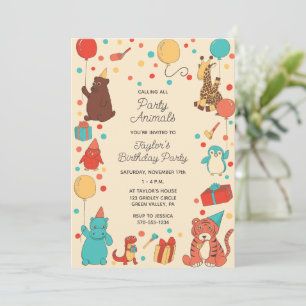 Convite Animais de Festa e Confetes Personalizados para An