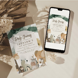 Convite Animais de festa em aquarela Festa de Aniversário