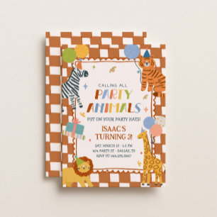 Convite Animais de Festa Festa de Aniversário dos Menino