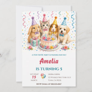 Convite Animais de Festa Fofos em Aquarela Bolo de Anivers