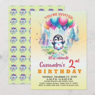 Convite Animais de Festa Fofos Pinguim Menino Menina