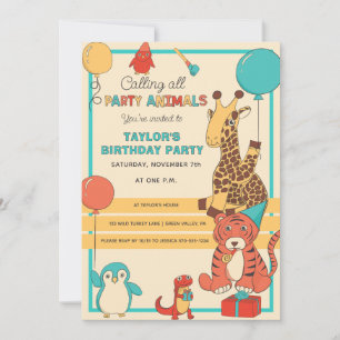 Convite Animais de Festa Girafa Divertida, Aniversário de