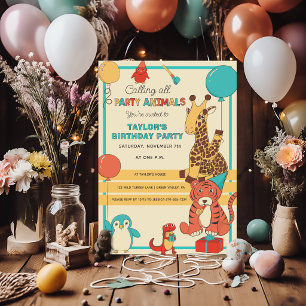 Convite Animais de Festa Girafa Divertida, Aniversário de