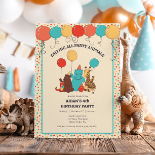 Convite Animais de Festa Hipopótamo, Girafa, Urso Aniversá