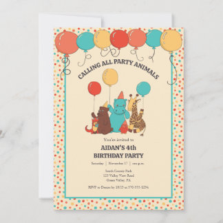 Convite Animais de Festa Hipopótamo, Girafa, Urso Aniversá