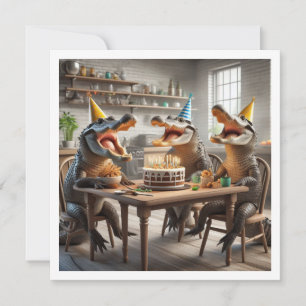 Convite Animais de festa, jacarés comendo aniversário de b