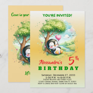 Convite Animais de Festa Modernos Pinguim Aquarela