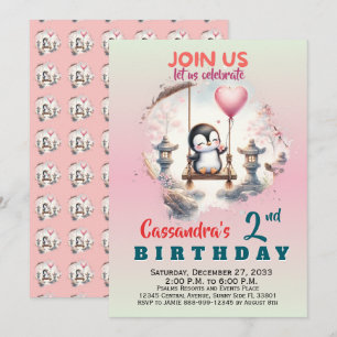Convite Animais de Festa Modernos Pinguim Menino Menina