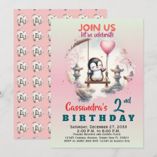 Convite Animais de Festa Modernos Pinguim Menino Menina