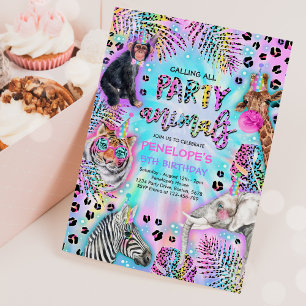 Convite Animais de festa Safari Neon Rainbow Cheetah Birth
