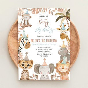 Convite Animais de Festa Safari Selva Zoológico Aniversári