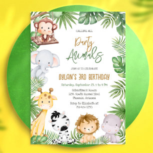 Convite Animais de Festa Safari Selva Zoológico Aniversári