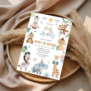 Convite Animais de Festa Safari Selva Zoológico Aniversári