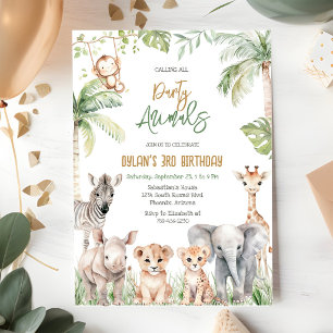 Convite Animais de Festa Safari Selva Zoológico Aniversári