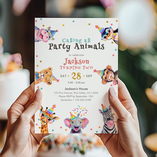 Convite Animais de Festa Tema Safari de 2º Aniversário (Criador carregado)
