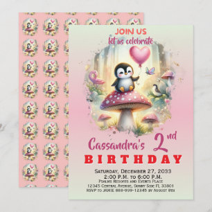 Convite Animais de Festa Tendência Pinguim Menino Menina C
