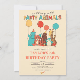 Convite Animais de Festa Tigre, Pinguim, Girafa Aniversári
