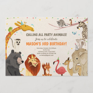 Convite Animais de Festas Safari Menino Animais Aniversári