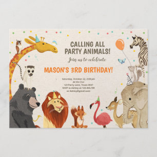 Convite Animais de Festas Safari Menino Animais Aniversári
