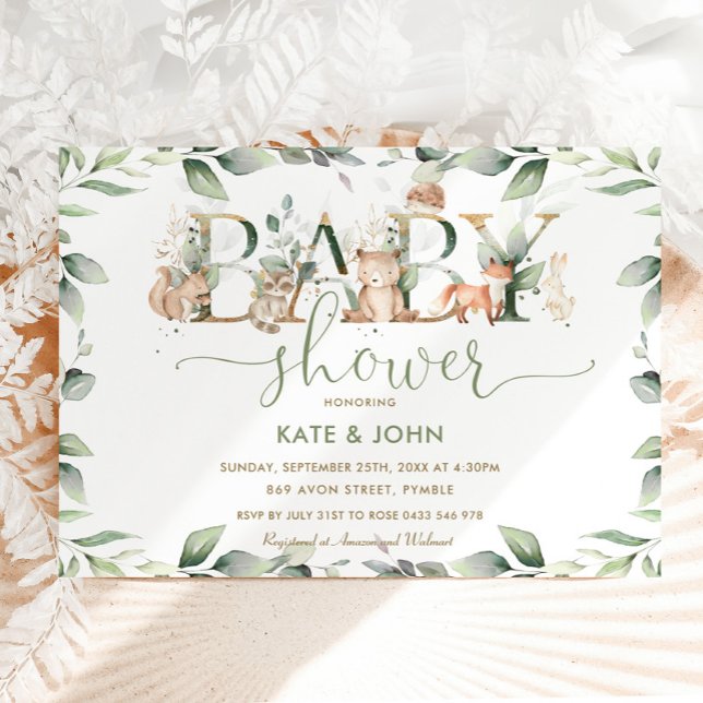Convite Animais de Floresta Chic Chá de fraldas Verde Neut (Criador carregado)