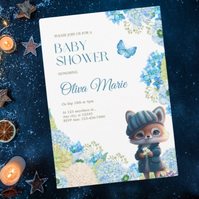 Convite Animais de Floresta Cura Fox Chá de fraldas Floral (Criador carregado)